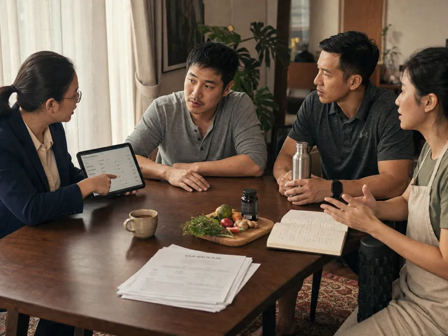 Doctor reviewing the plan with a patient at a comfortable table
